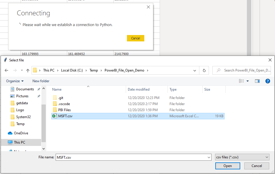 Yahoo Finance MSFT Download CSV 6 — Using Python to Change Power BI's data source file